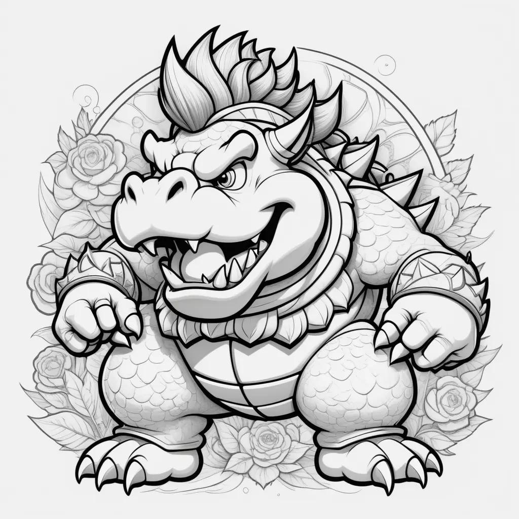 cartoon Bowser with spikes and flowers