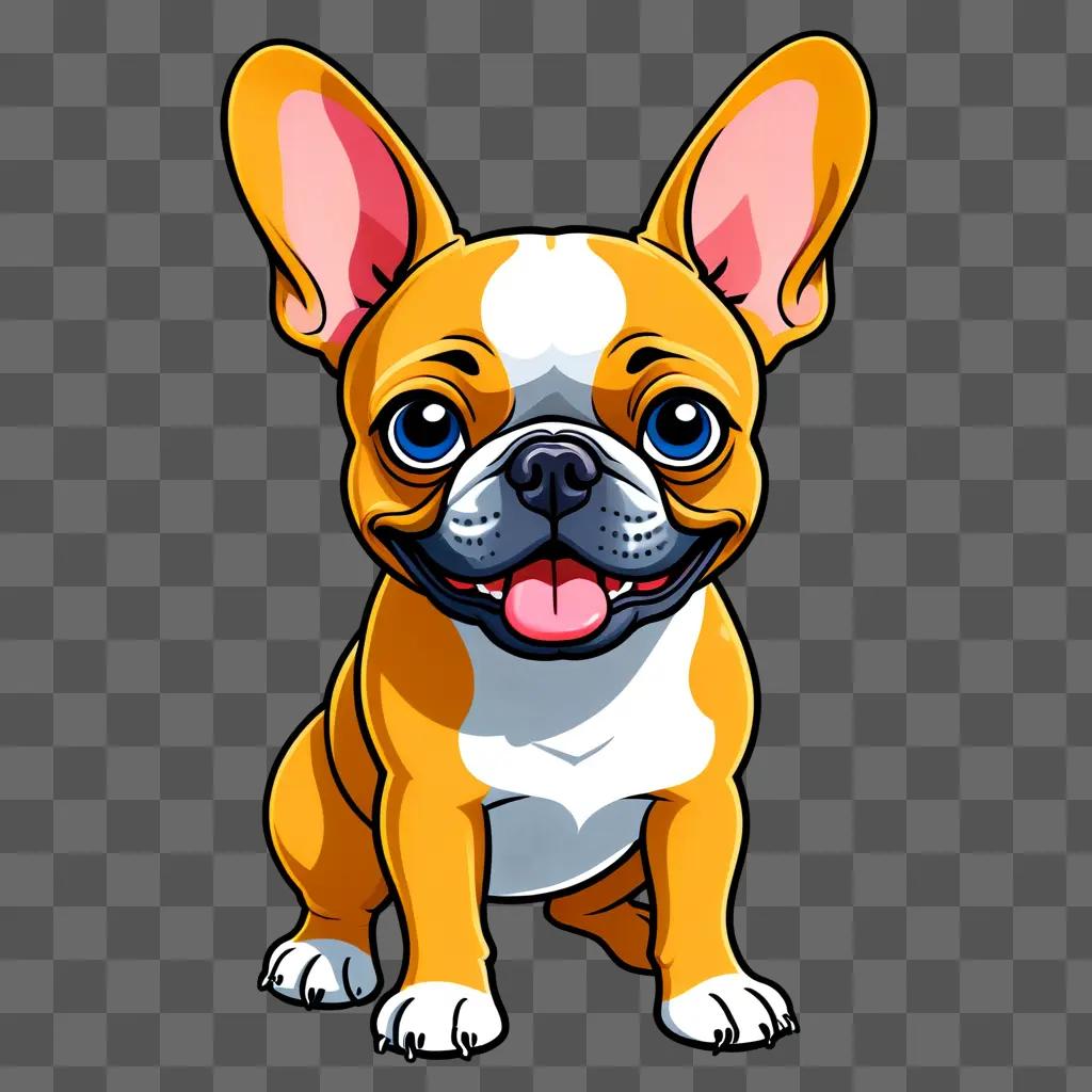 cartoon French Bulldog with a blue tongue and pink nose