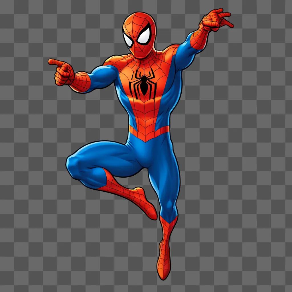 cartoon Spiderman leans and points