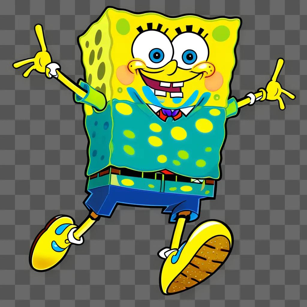 cartoon Spongebob with his arms up in the air