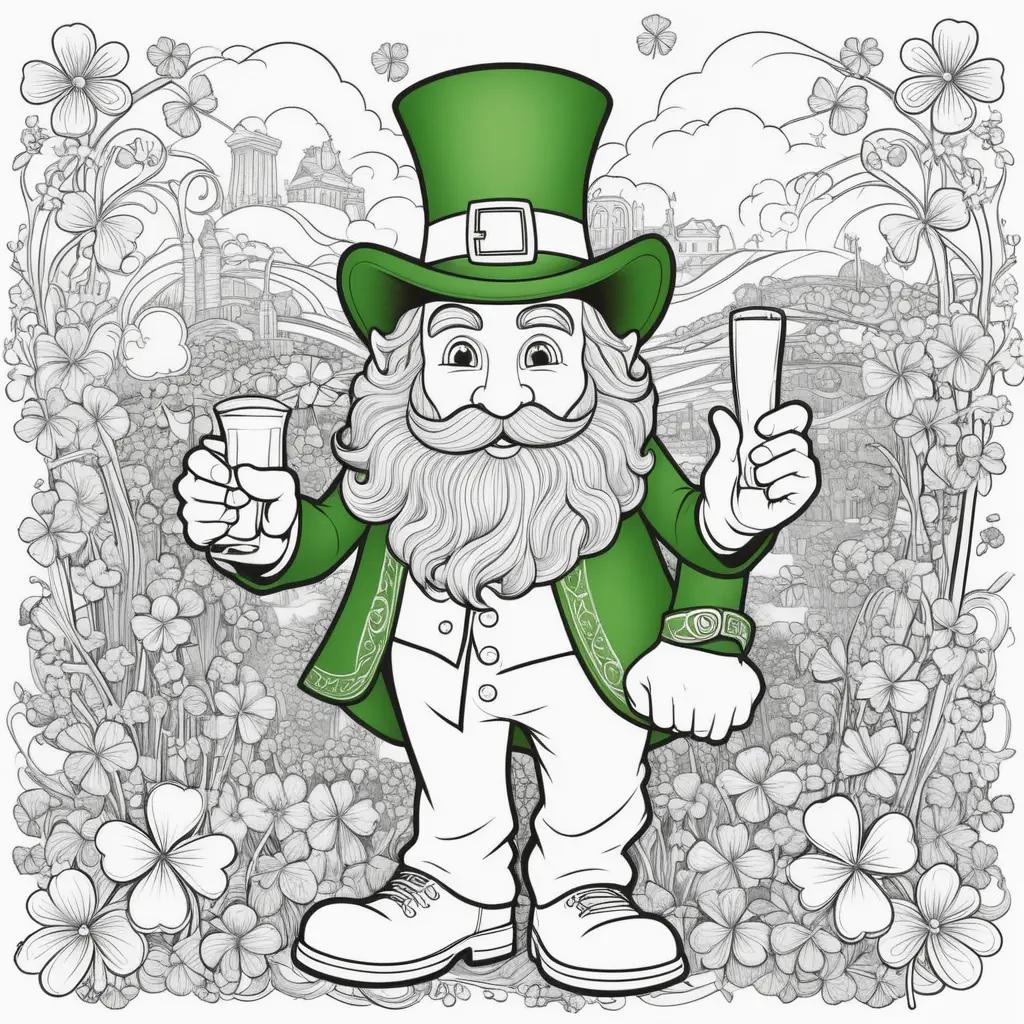 cartoon St. Patricks Day coloring page with a bearded man holding a cup