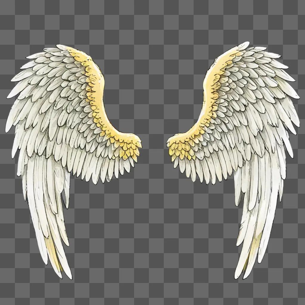 cartoon angel wings drawing Two white wings against a beige background