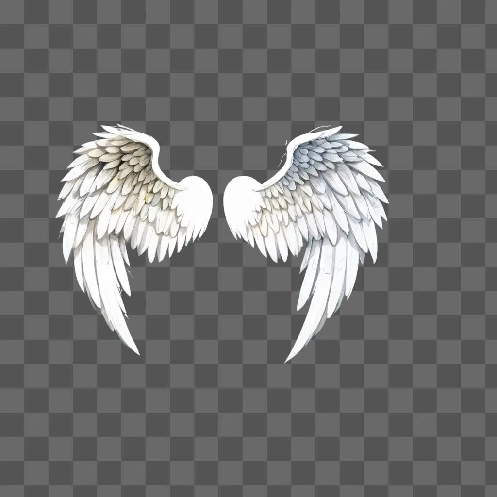 cartoon angel wings drawing Two white wings against a gray background