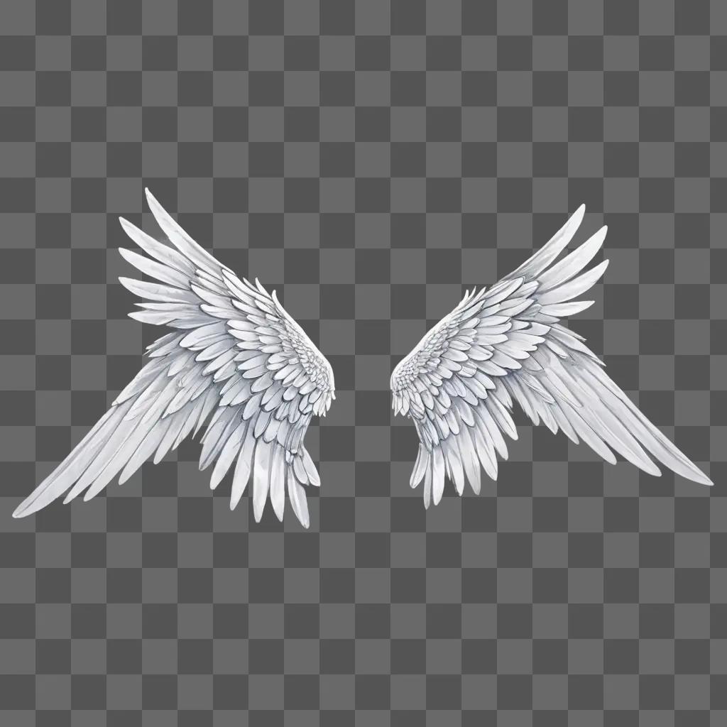 cartoon angel wings drawing Two white wings against a grey background