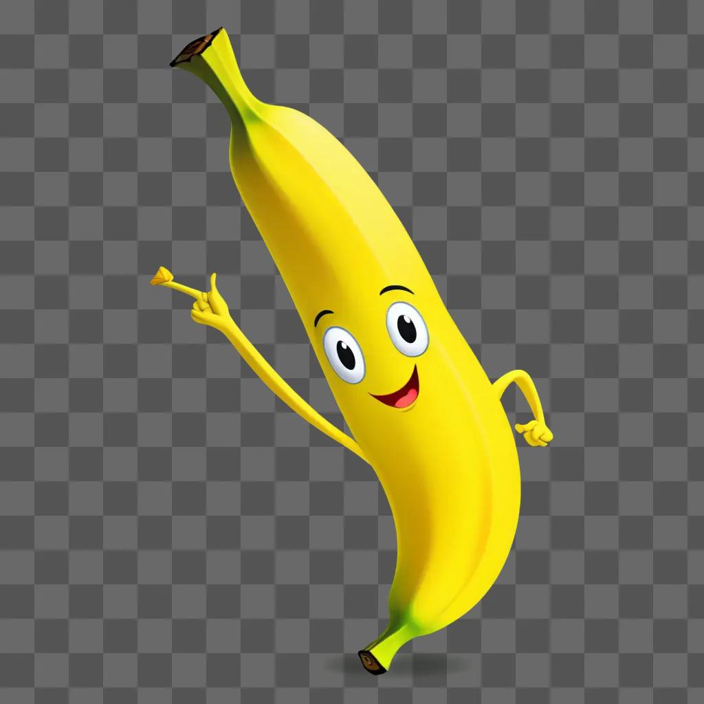 cartoon banana drawing with a happy expression and arms out