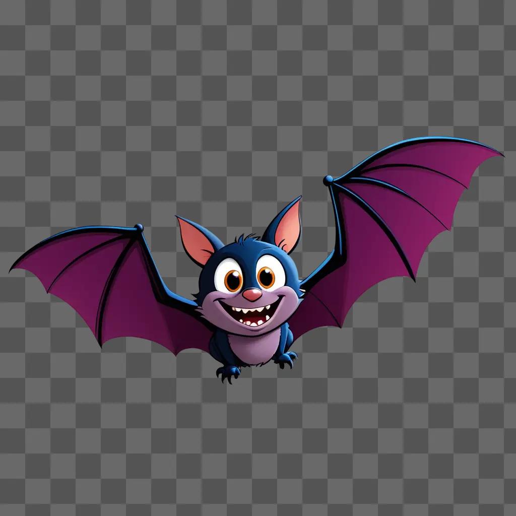 cartoon bat with a smiling face and large wings