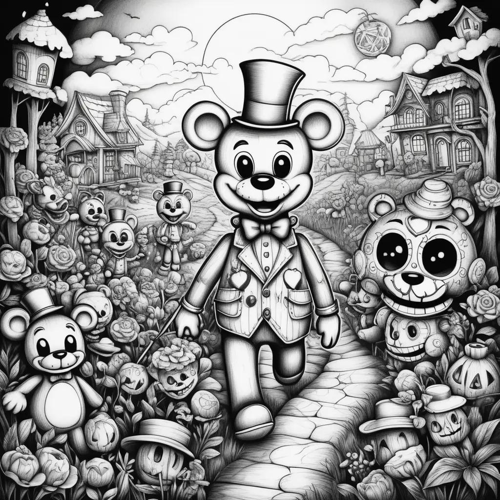 cartoon bear with a top hat walking on a path