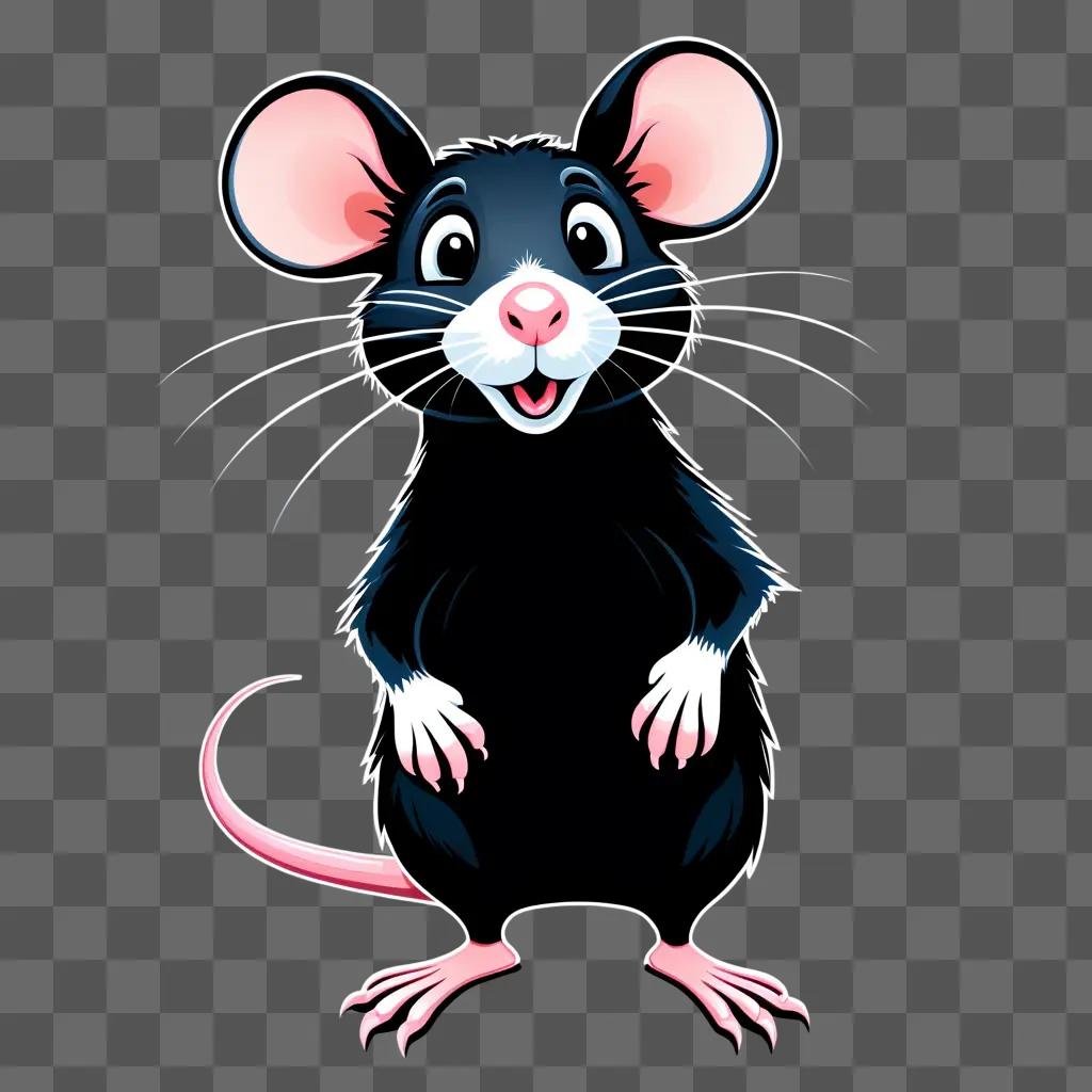 cartoon black and white rat with pink nose and pink ears