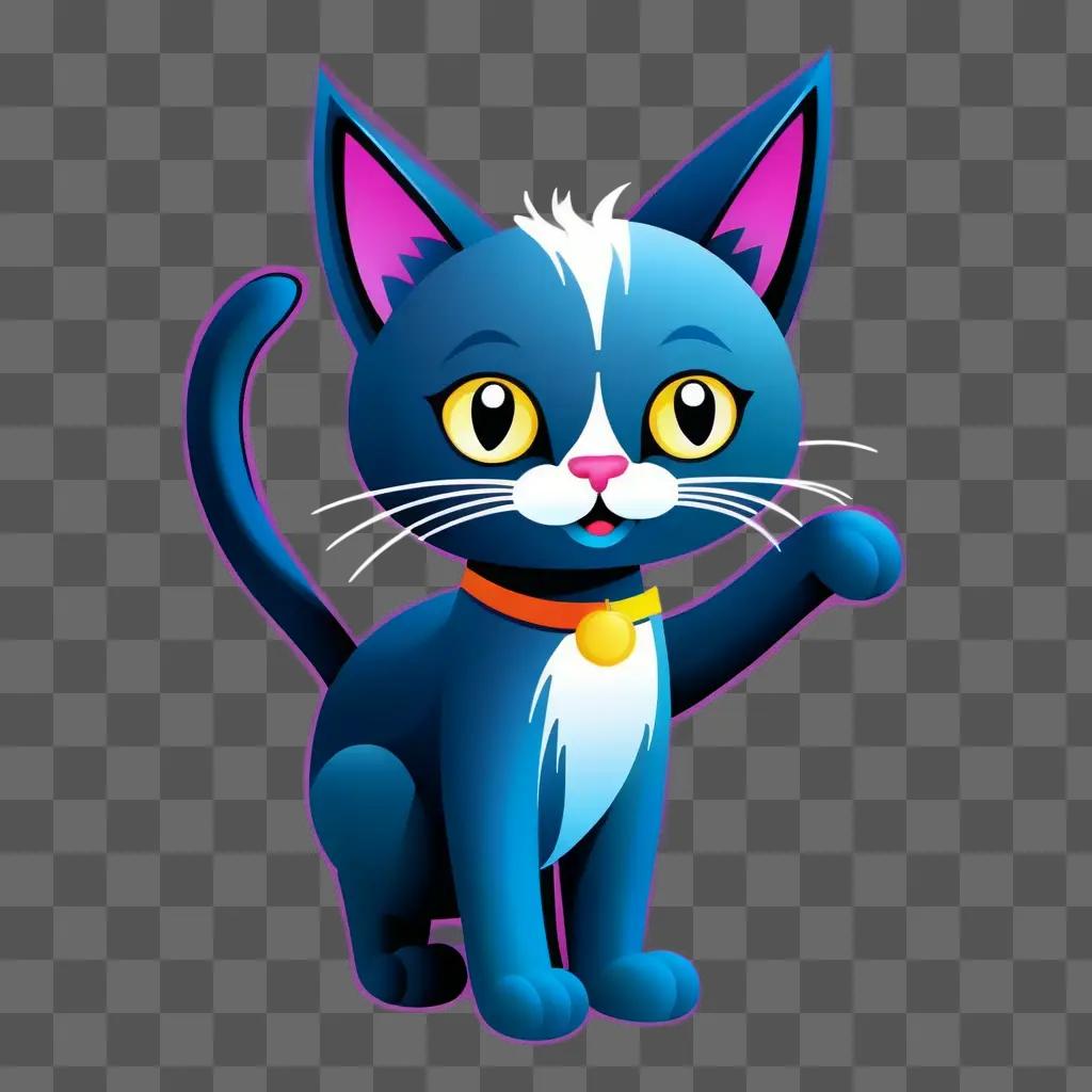 cartoon blue cat with a yellow collar and pink nose