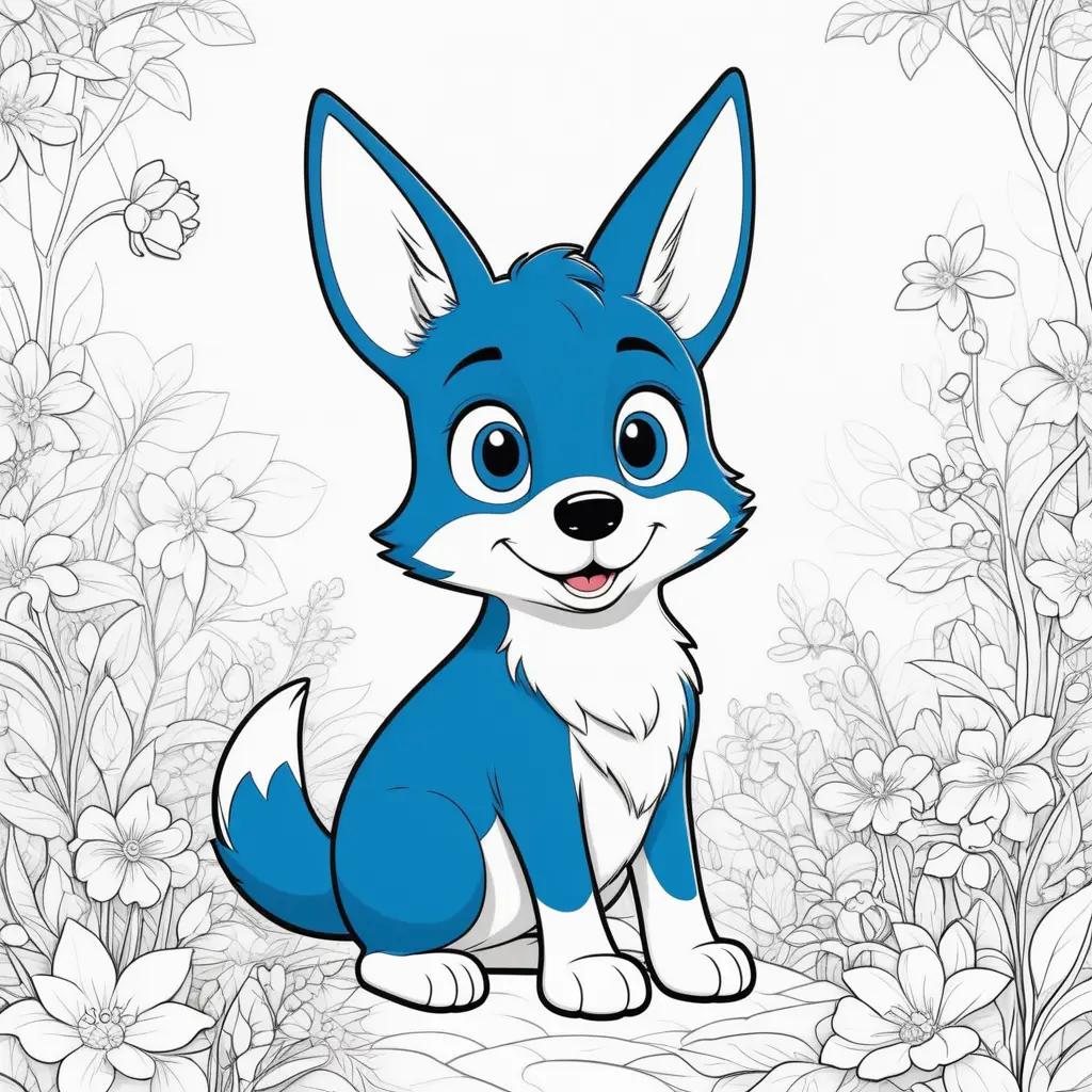 cartoon bluey dog with flowers in the background