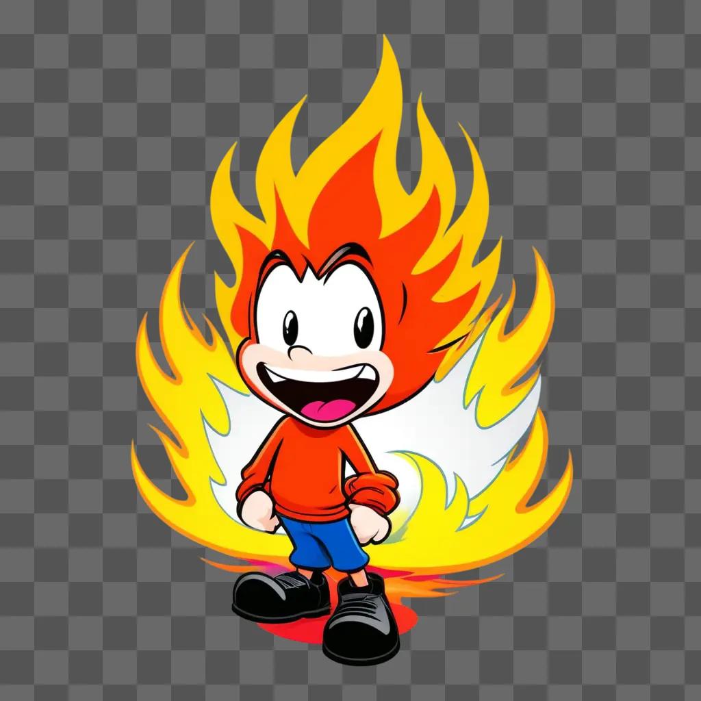 cartoon boy with fire in the background