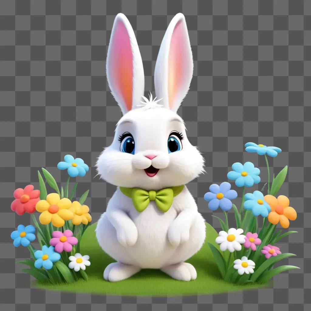 cartoon bunny stands in front of flowers