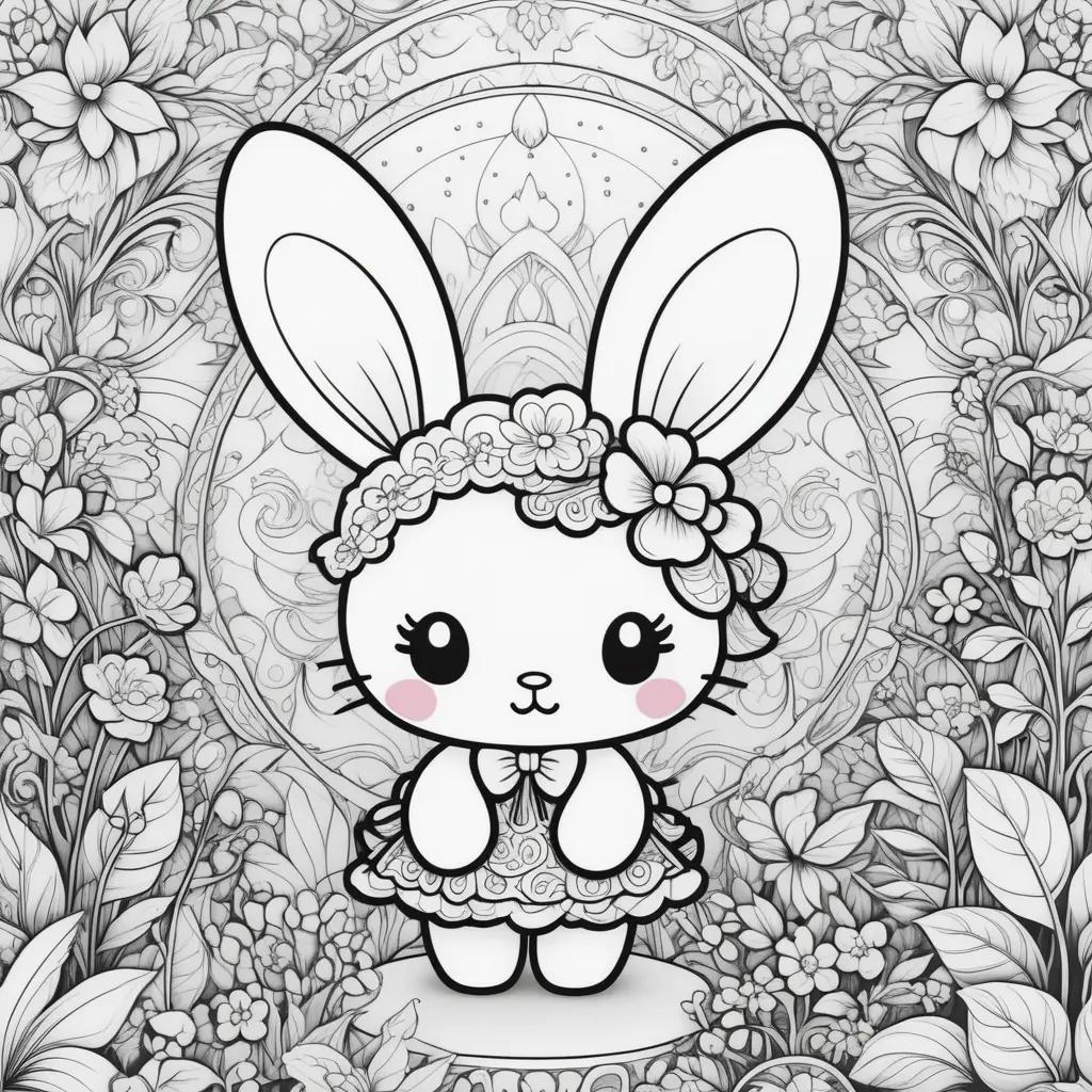 cartoon bunny with a bow on its head in a floral design