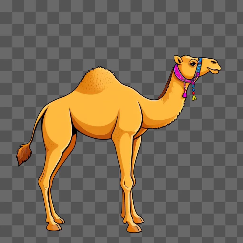 cartoon camel with a colorful necklace and a pink bow