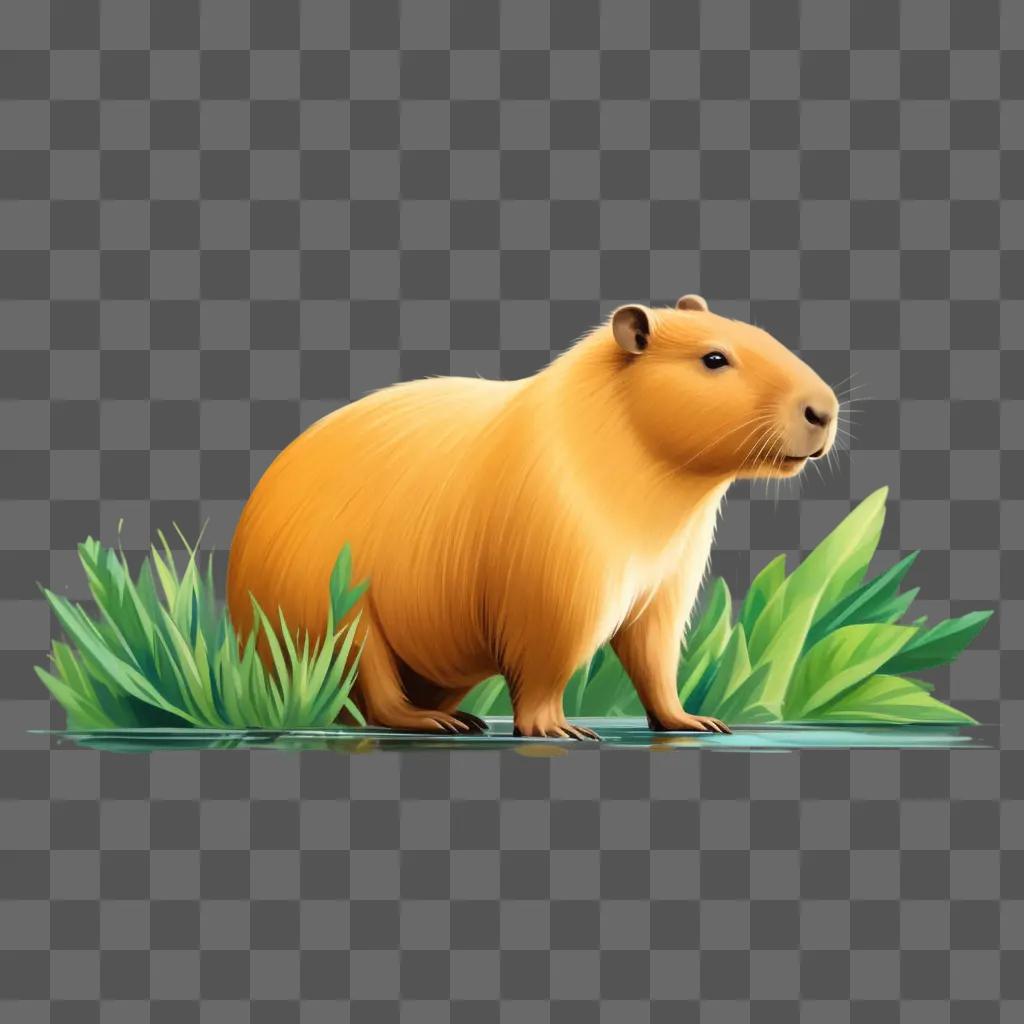 cartoon capybara drawing on a green background