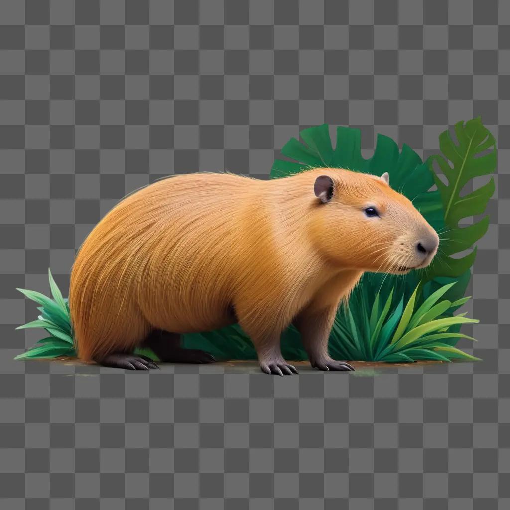 cartoon capybara with a green background