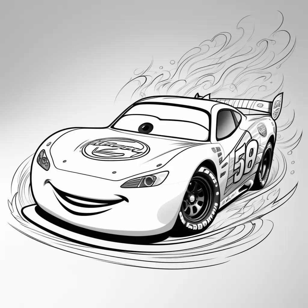 cartoon car drawn in black and white