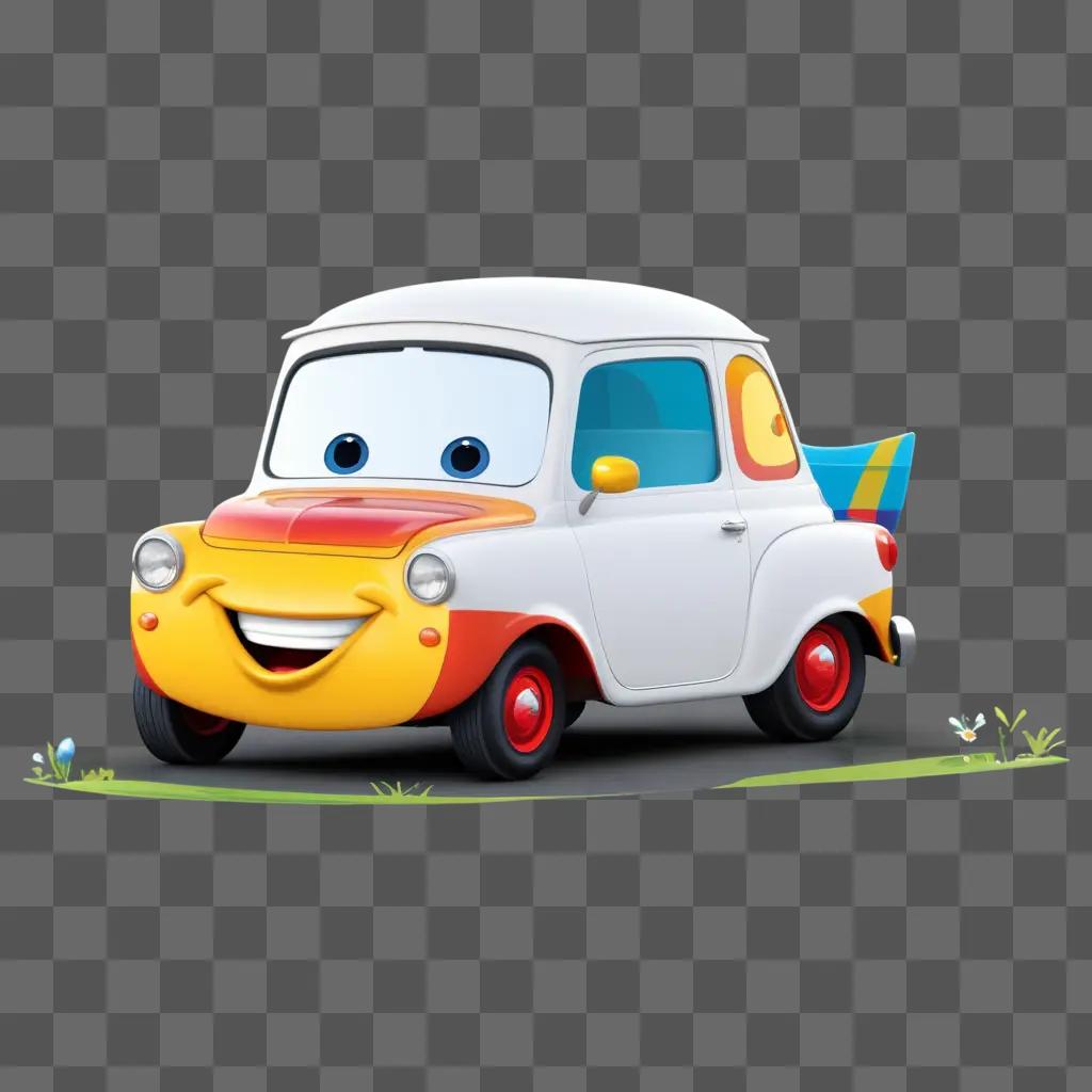 cartoon car with a happy face and wheels