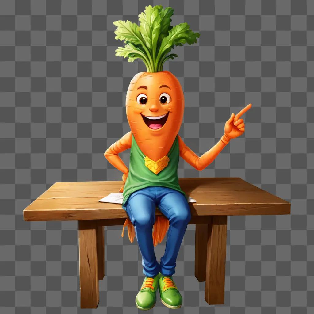 cartoon carrot drawing A carrot man sits on a wooden bench