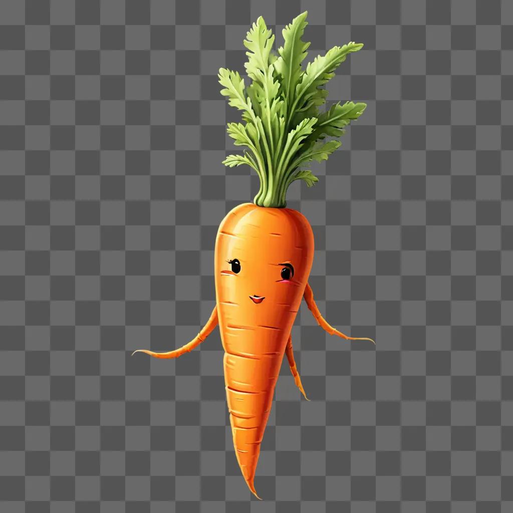 cartoon carrot drawing A carrot with a face is shown on a beige background