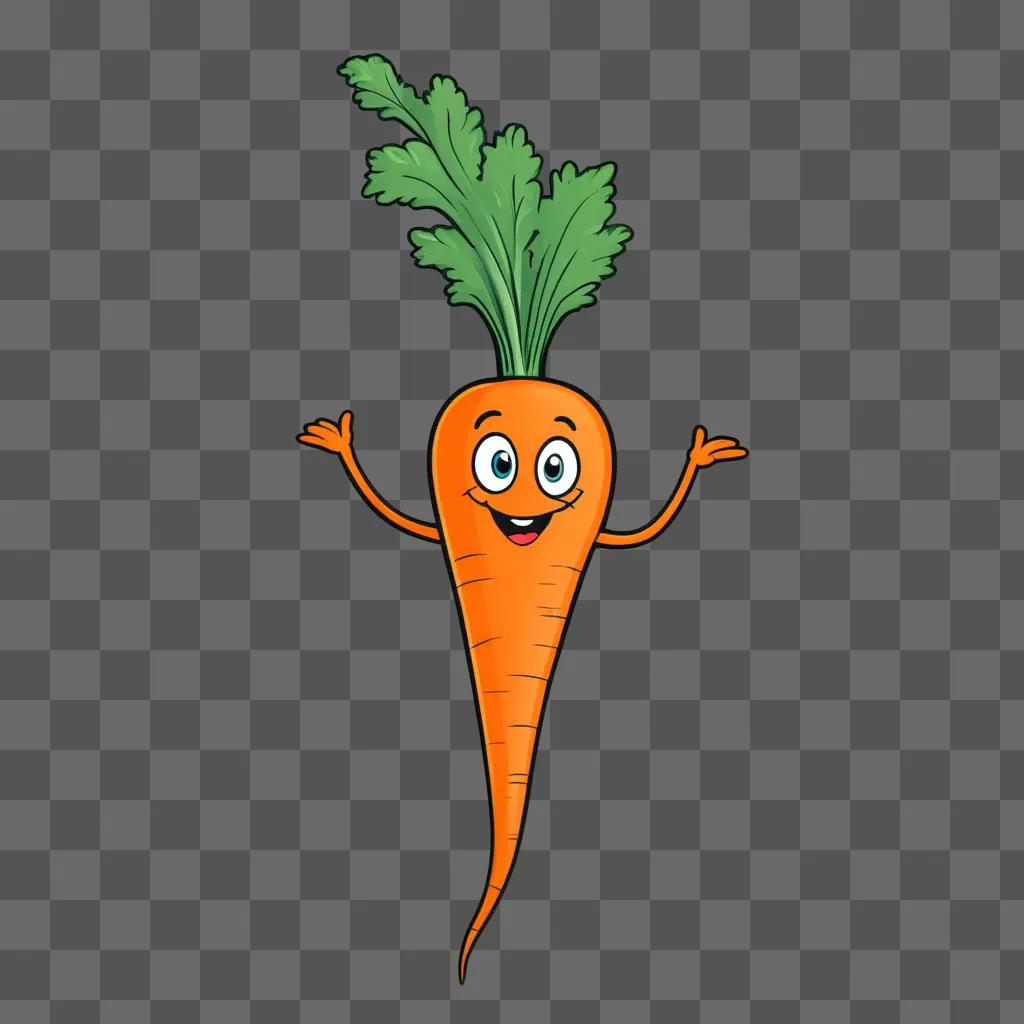 cartoon carrot drawing with a smiling face and big eyes