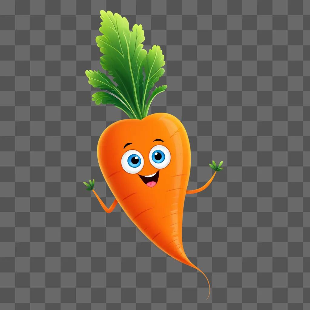 cartoon carrot with blue eyes and green leaves