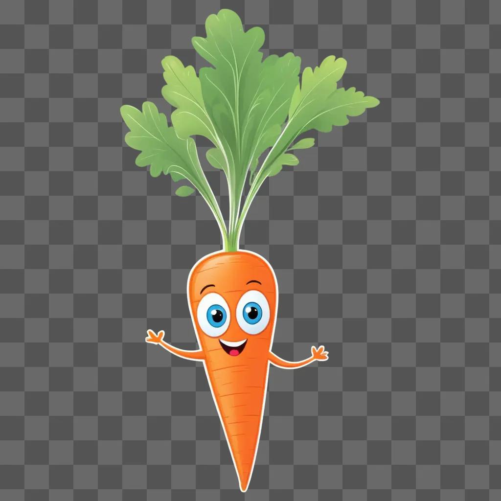 cartoon carrot with eyes and smile on a green background