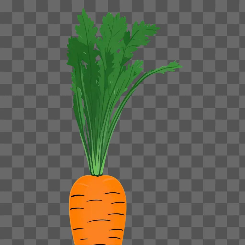 cartoon carrot with green leaves and black stripes