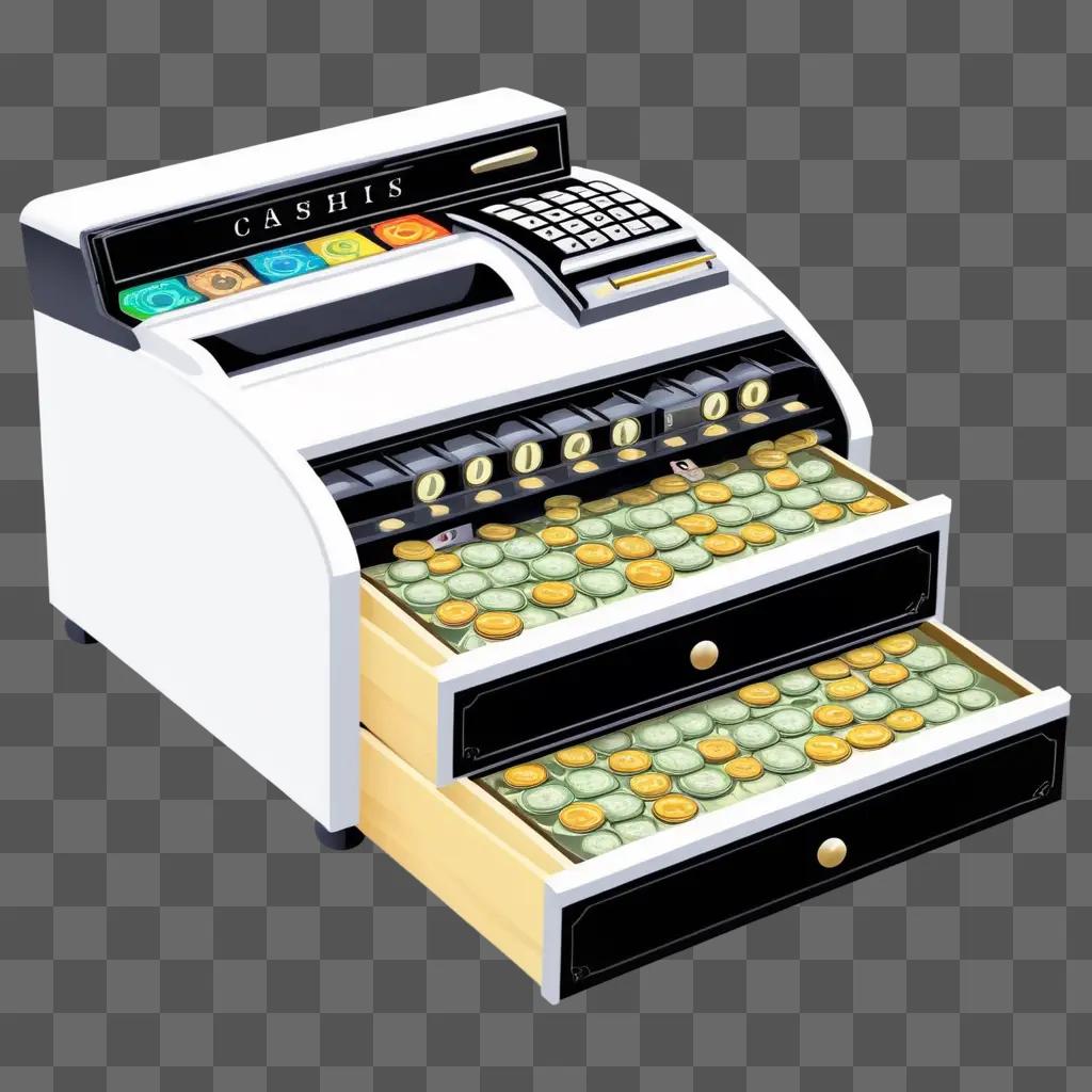 cartoon cash register with money drawers