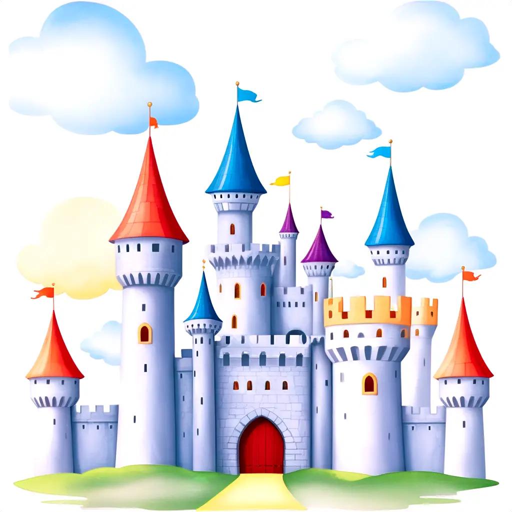 cartoon castle with a drawbridge and towers for kids to draw