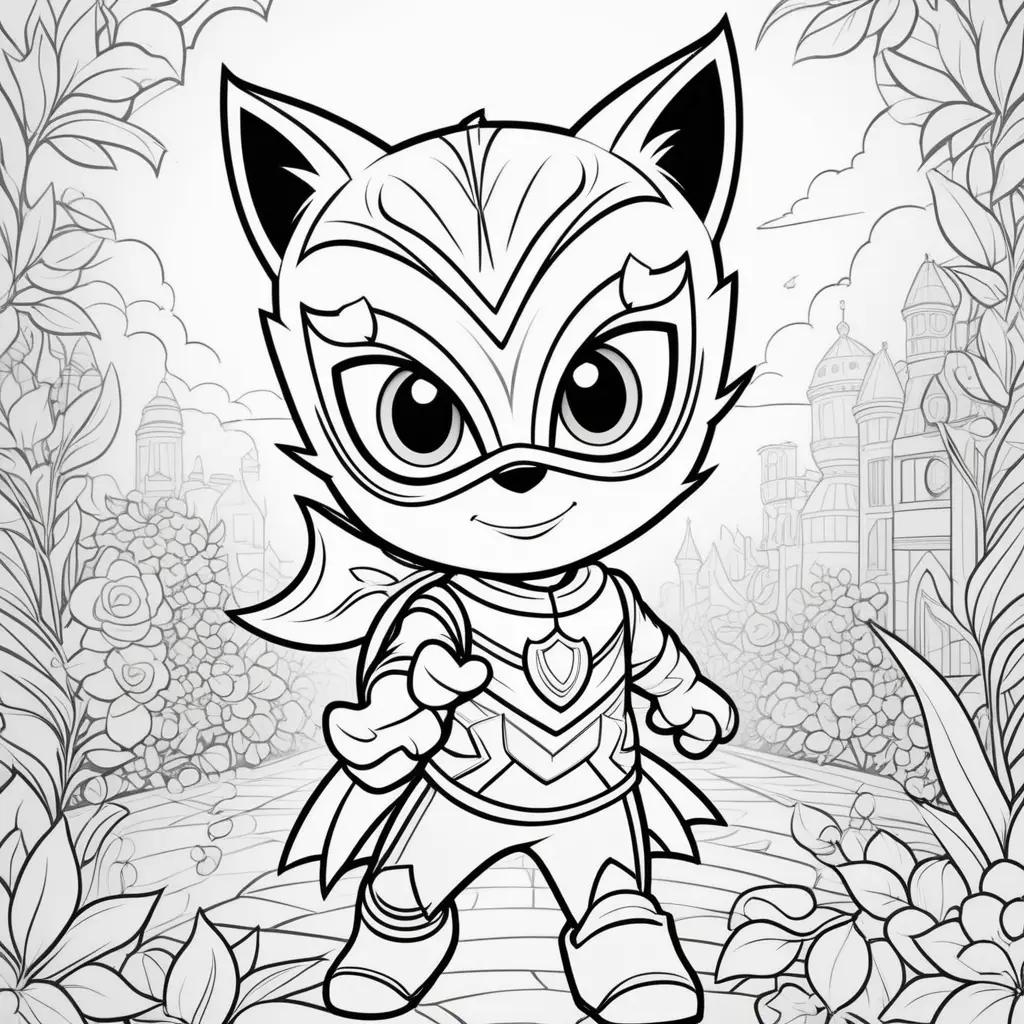 cartoon cat in a pj mask coloring page