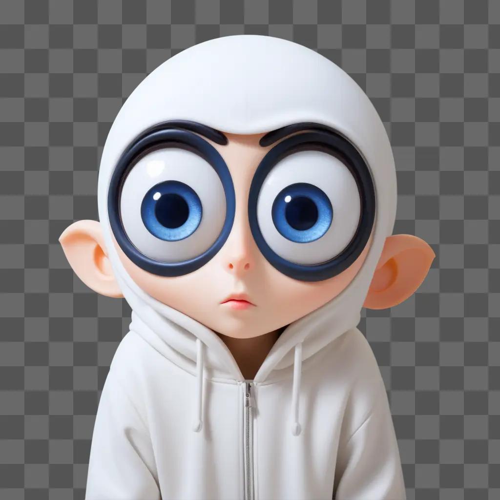 cartoon character with large eyes and a white hoodie