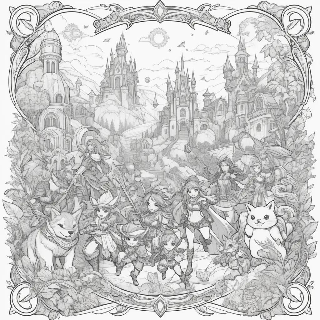 cartoon coloring page of League of Legends characters