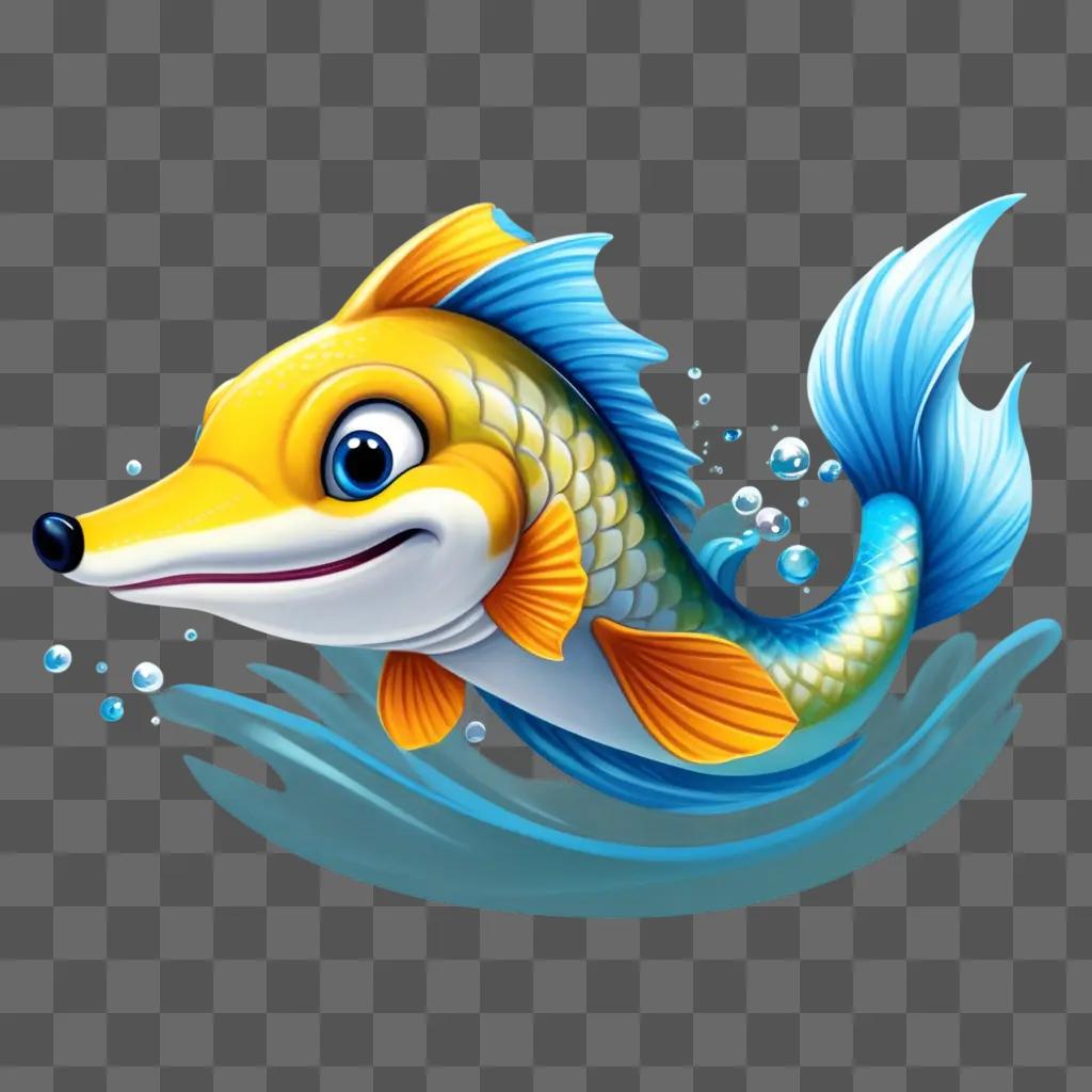 cartoon coy fish with bubbles around it