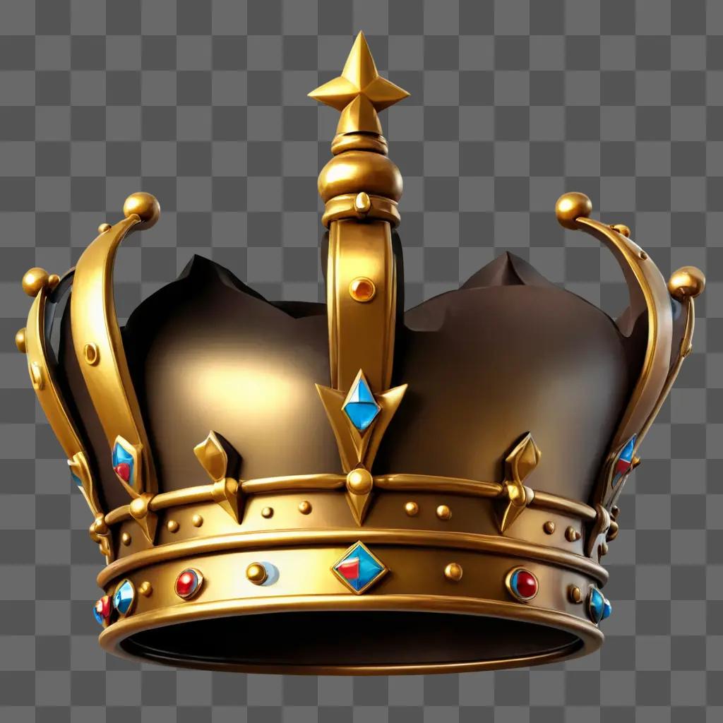 cartoon crown drawing A gold crown with jewels and a star on top