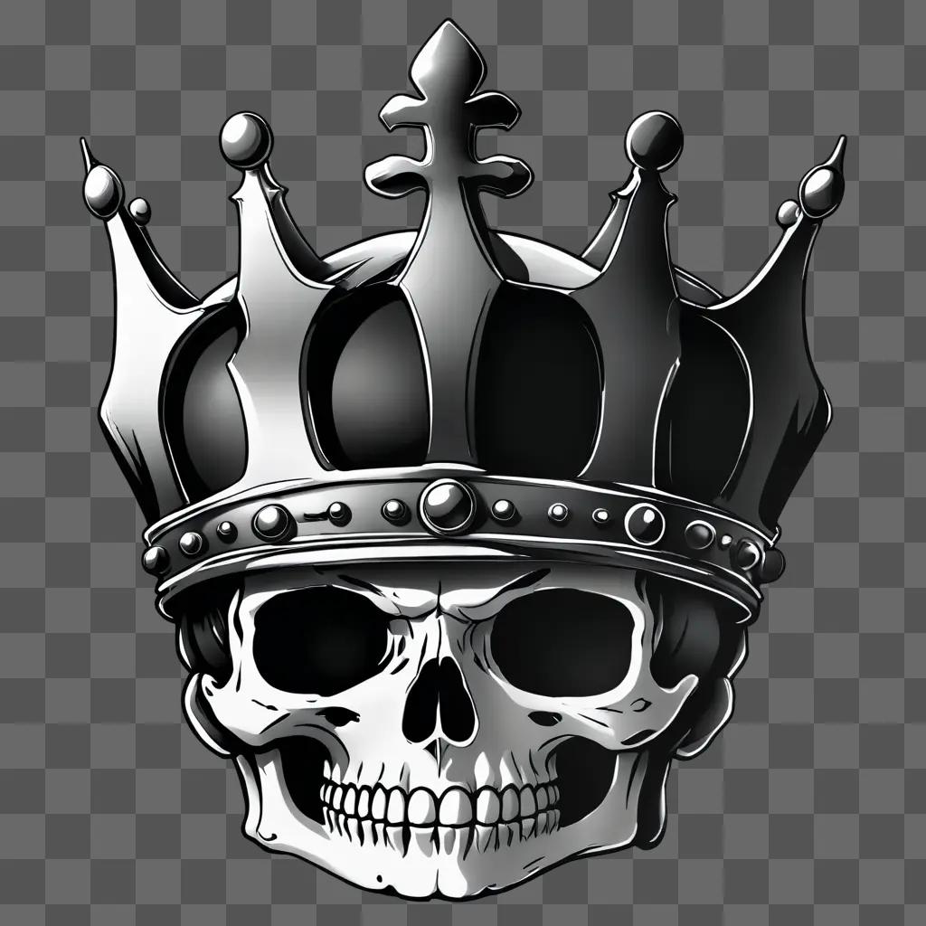 cartoon crown drawing Skull with crown on gray background