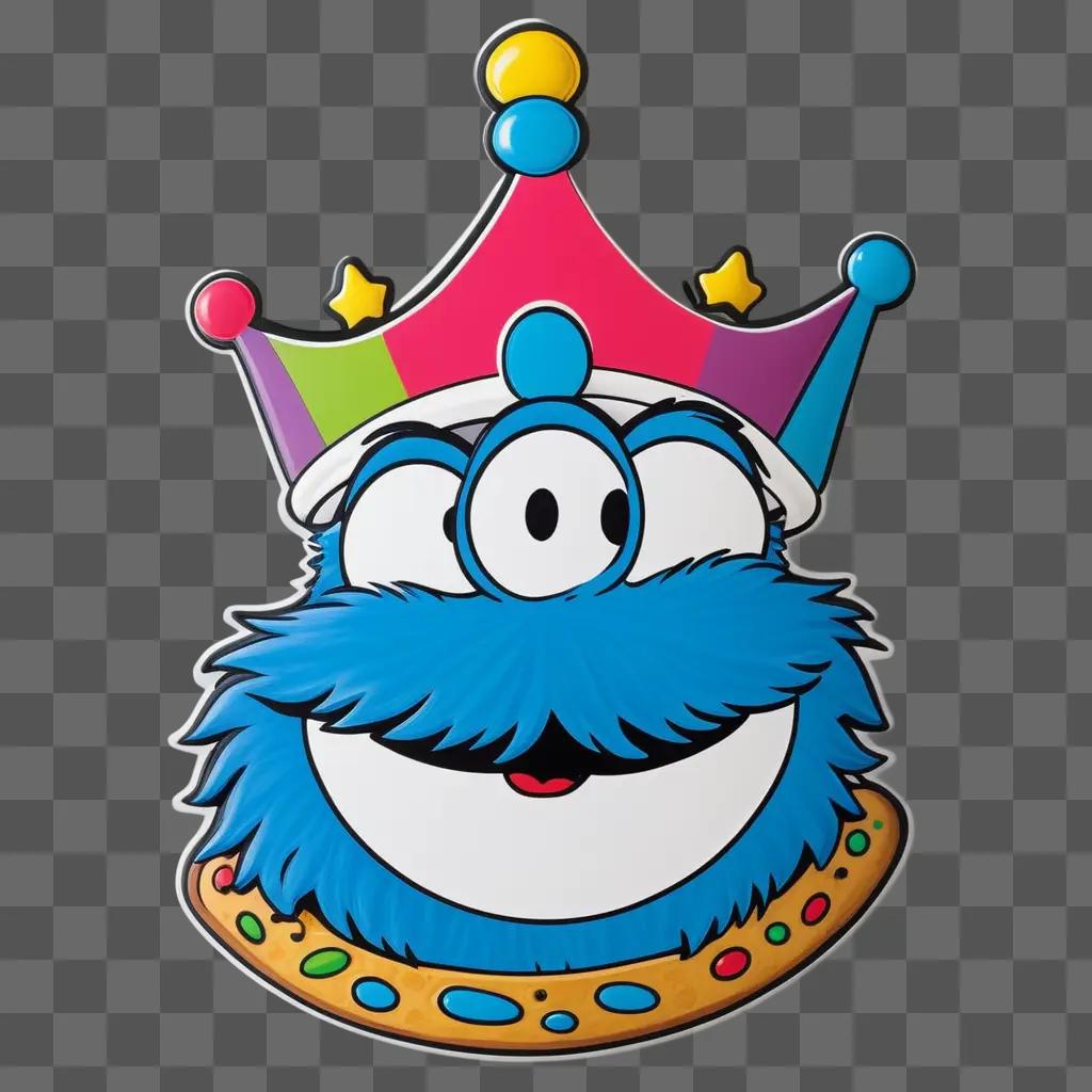 cartoon crown drawing of a blue monster with a happy face