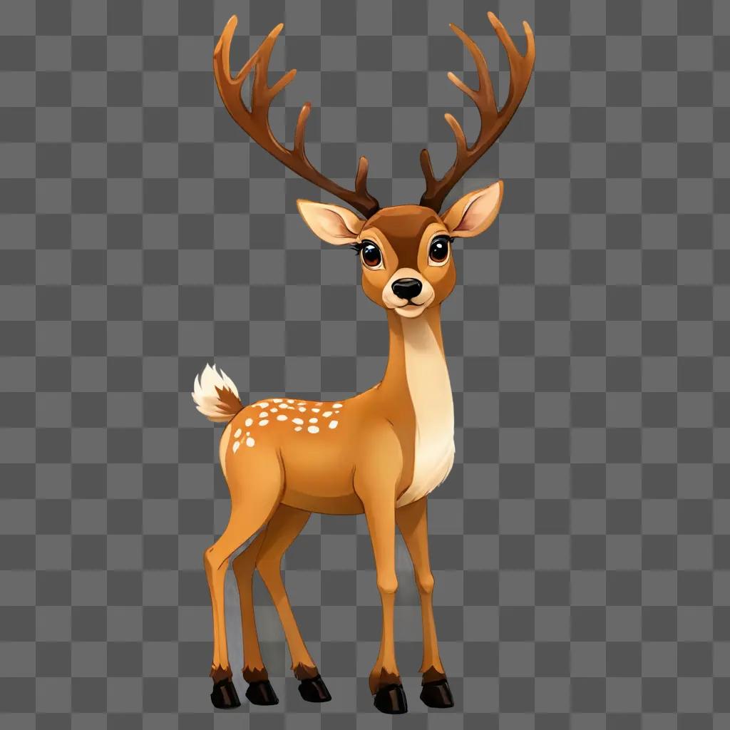 cartoon deer drawing A cute deer with antlers stands on a brown background