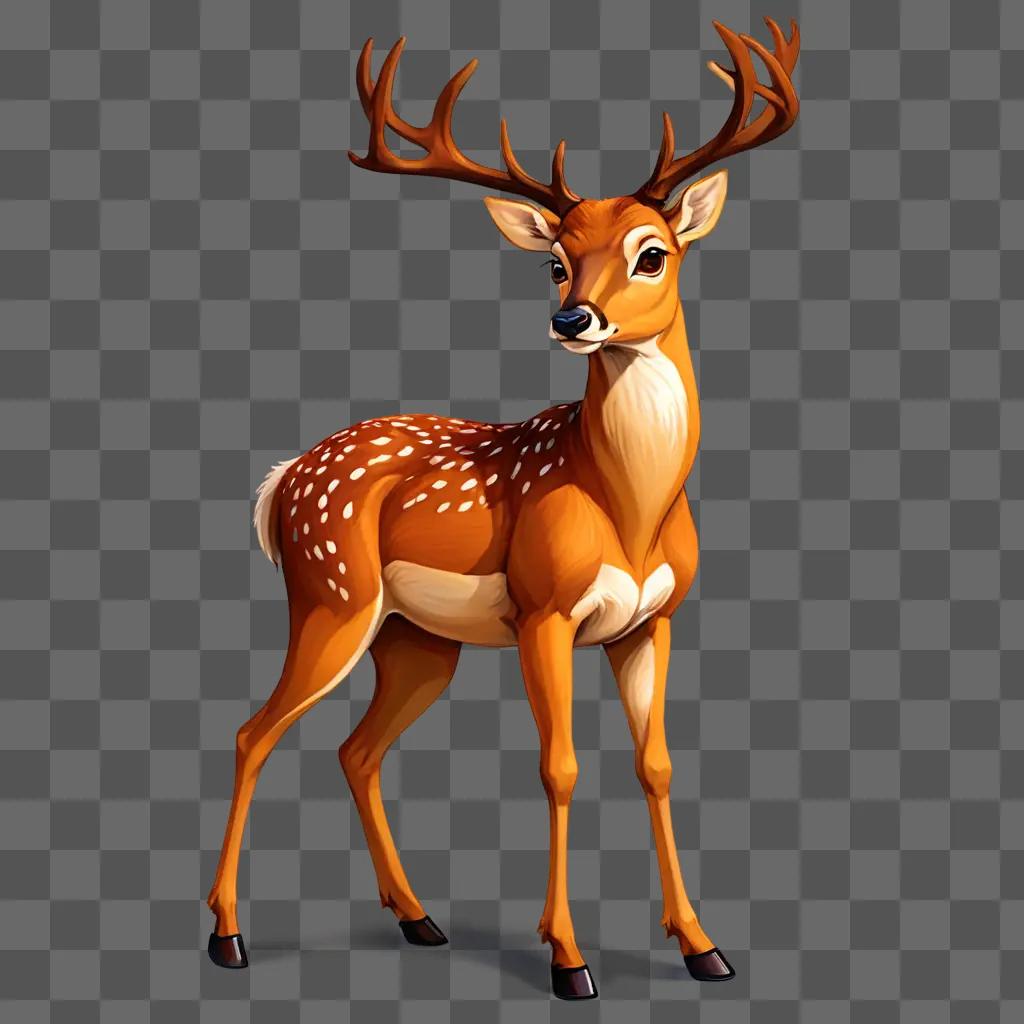 cartoon deer drawing A small deer with large horns and white spots on its body