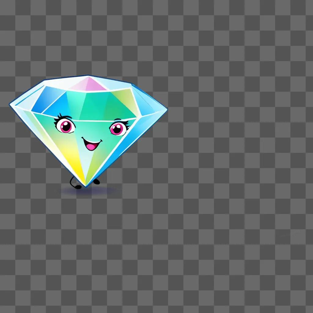 cartoon diamond drawing with a smiling face