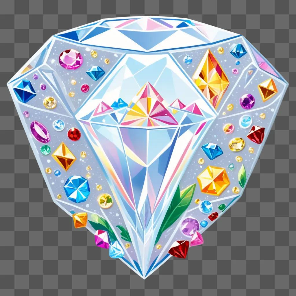 cartoon diamond drawing with various gemstones