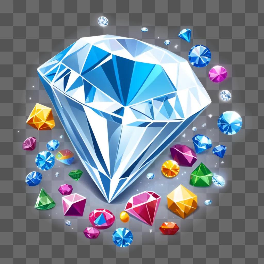 cartoon diamond surrounded by various colored gems