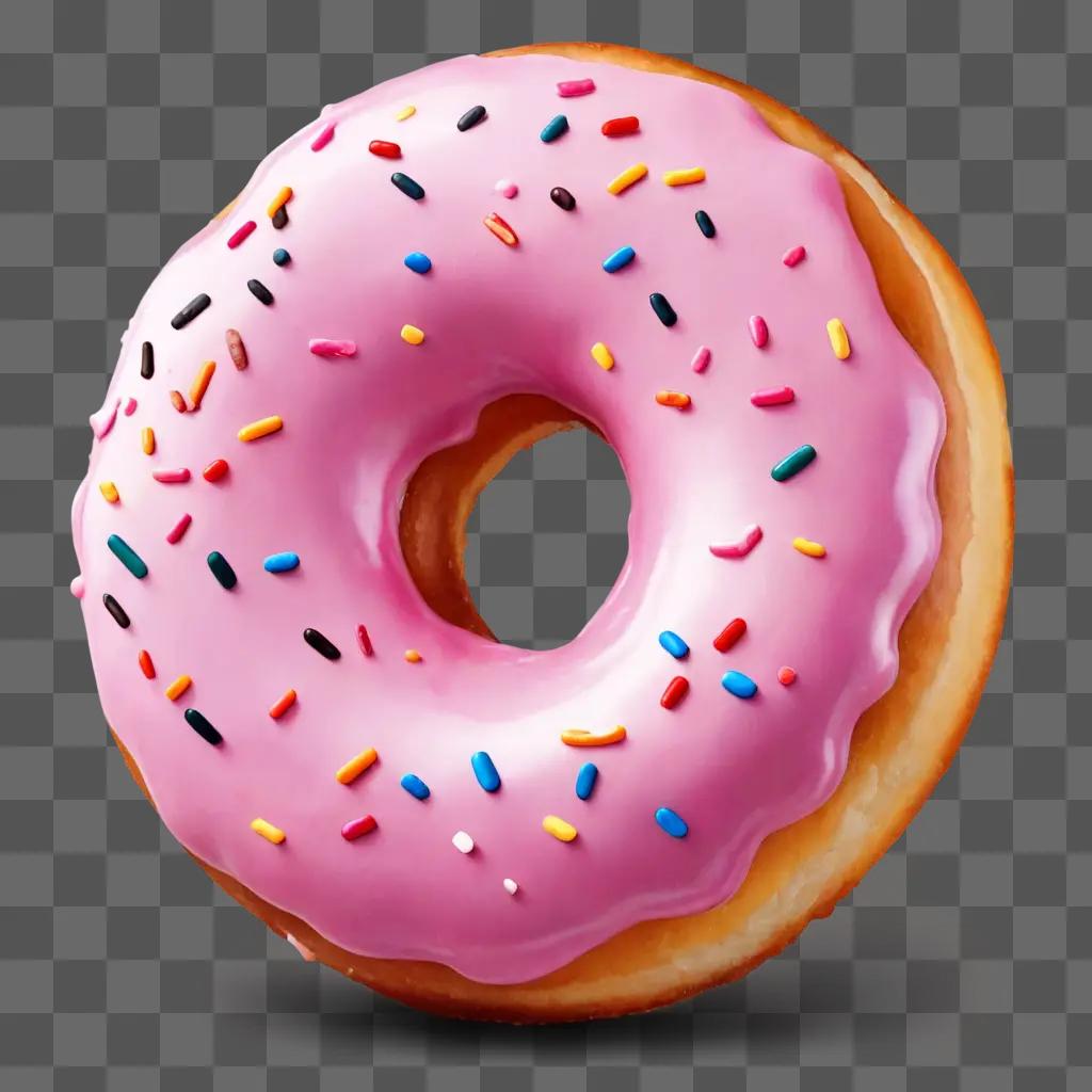 cartoon donut drawing A pink frosted doughnut topped with colorful sprinkles