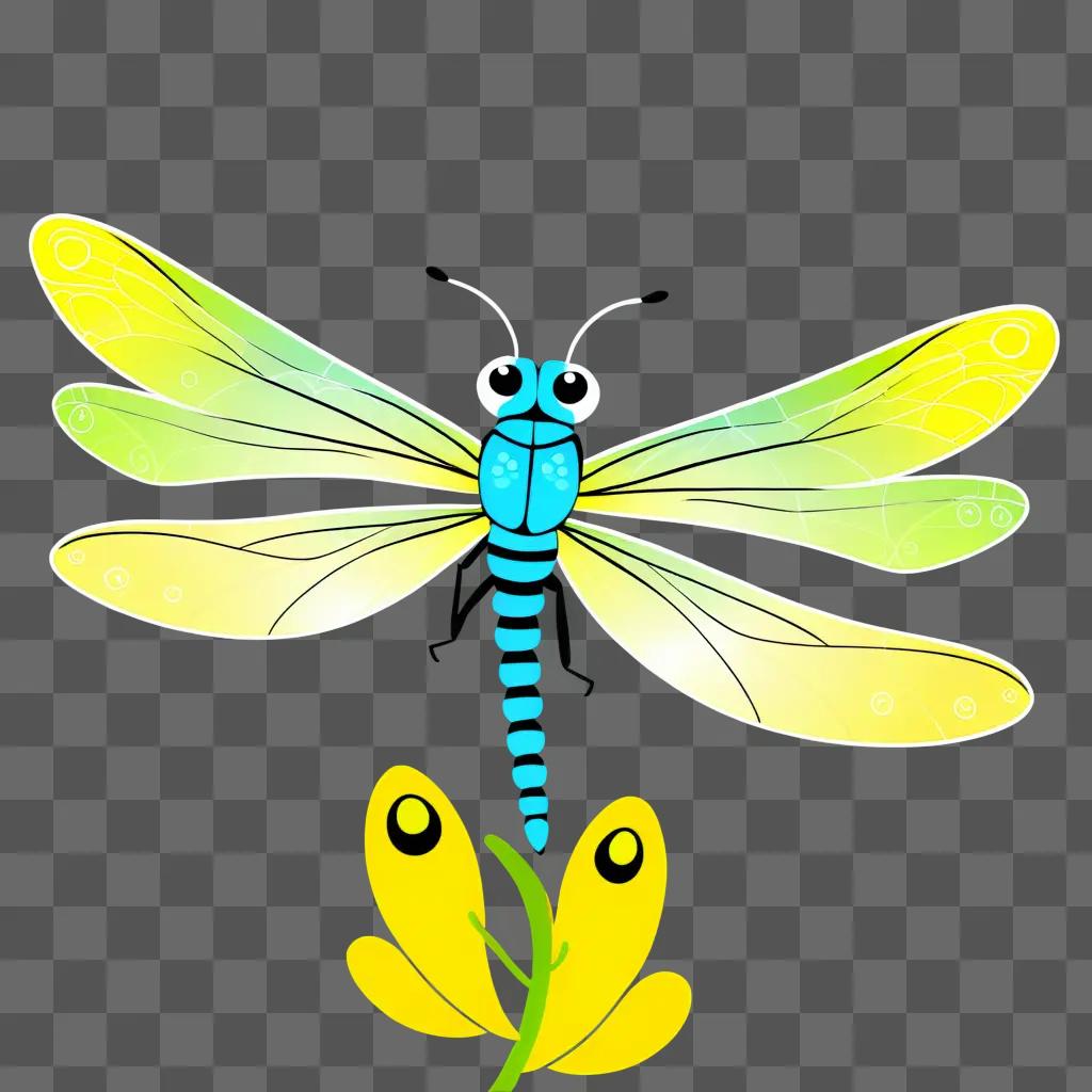 cartoon dragonfly with a yellow flower