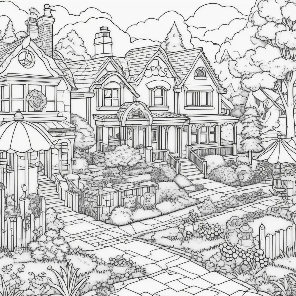 cartoon drawing of a neighborhood with a Simpsons theme