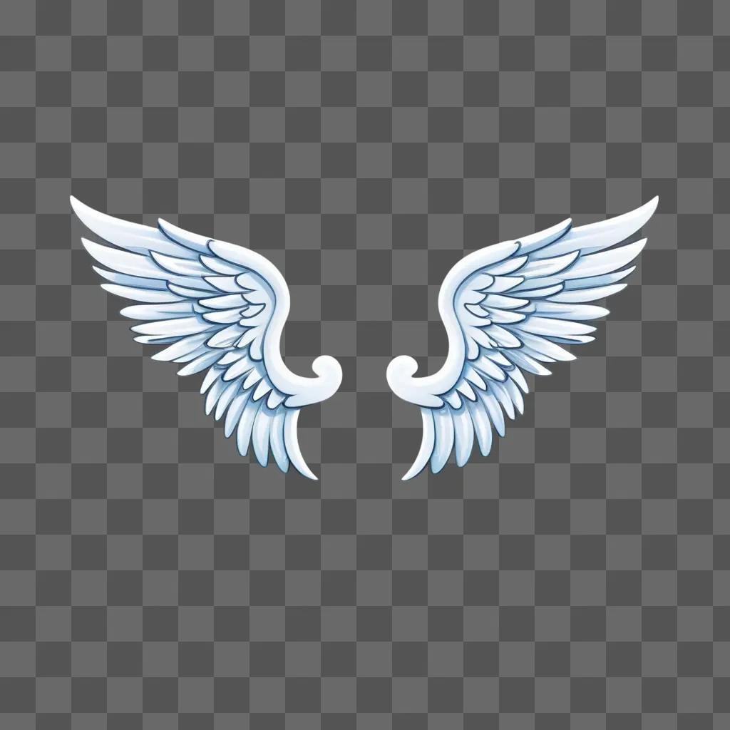 cartoon drawing of two angel wings on a gray background