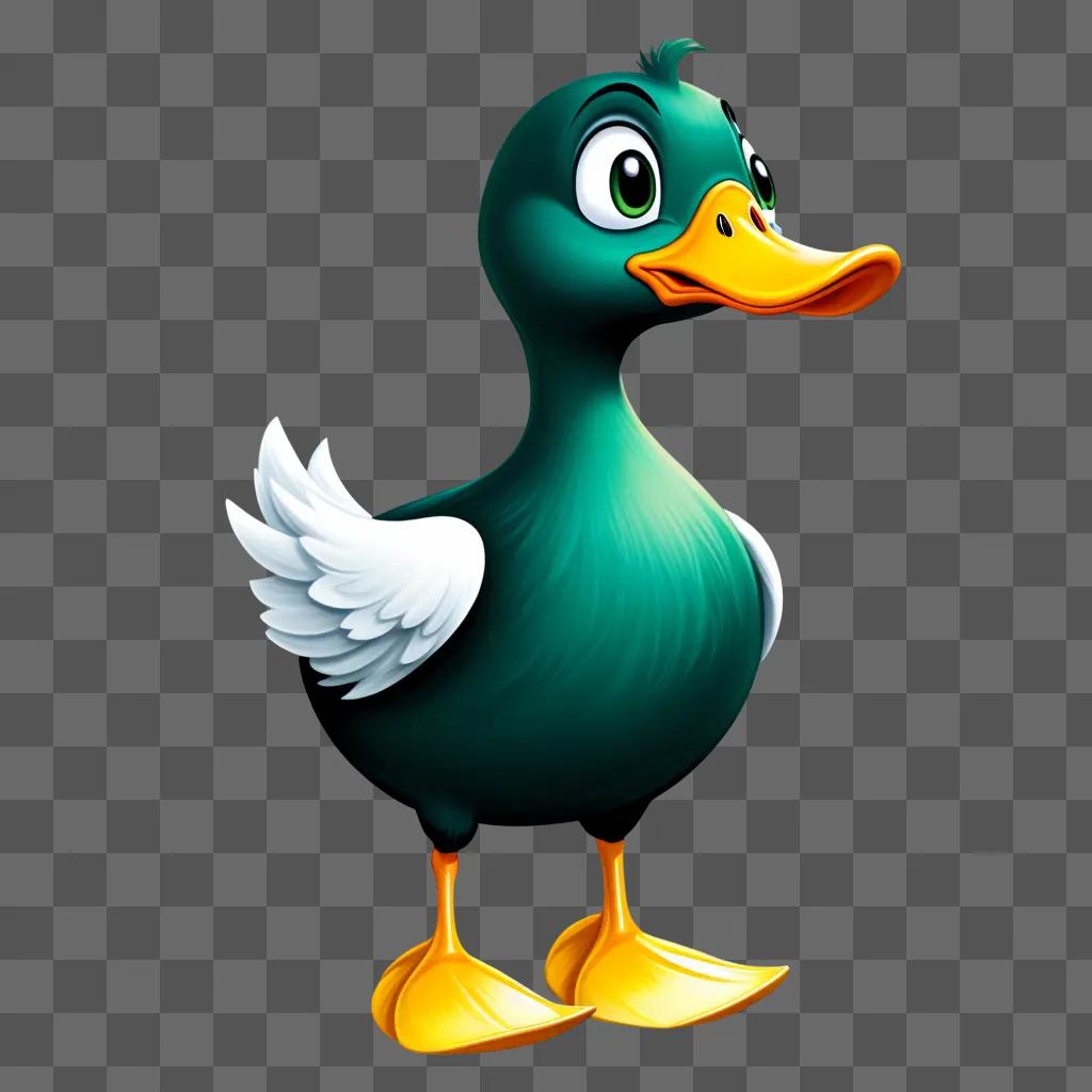 cartoon duck with bright eyes and yellow feet