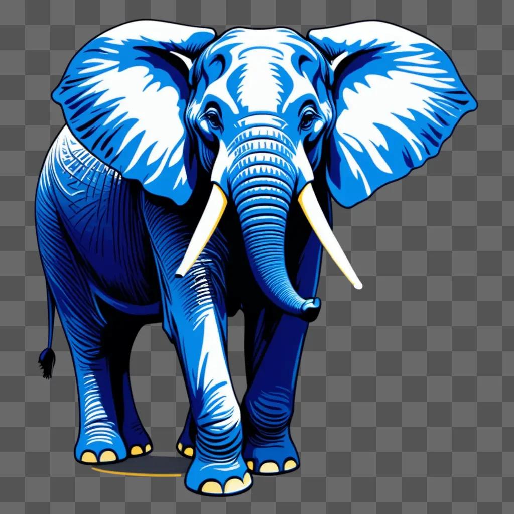 cartoon elephant drawing with blue and white