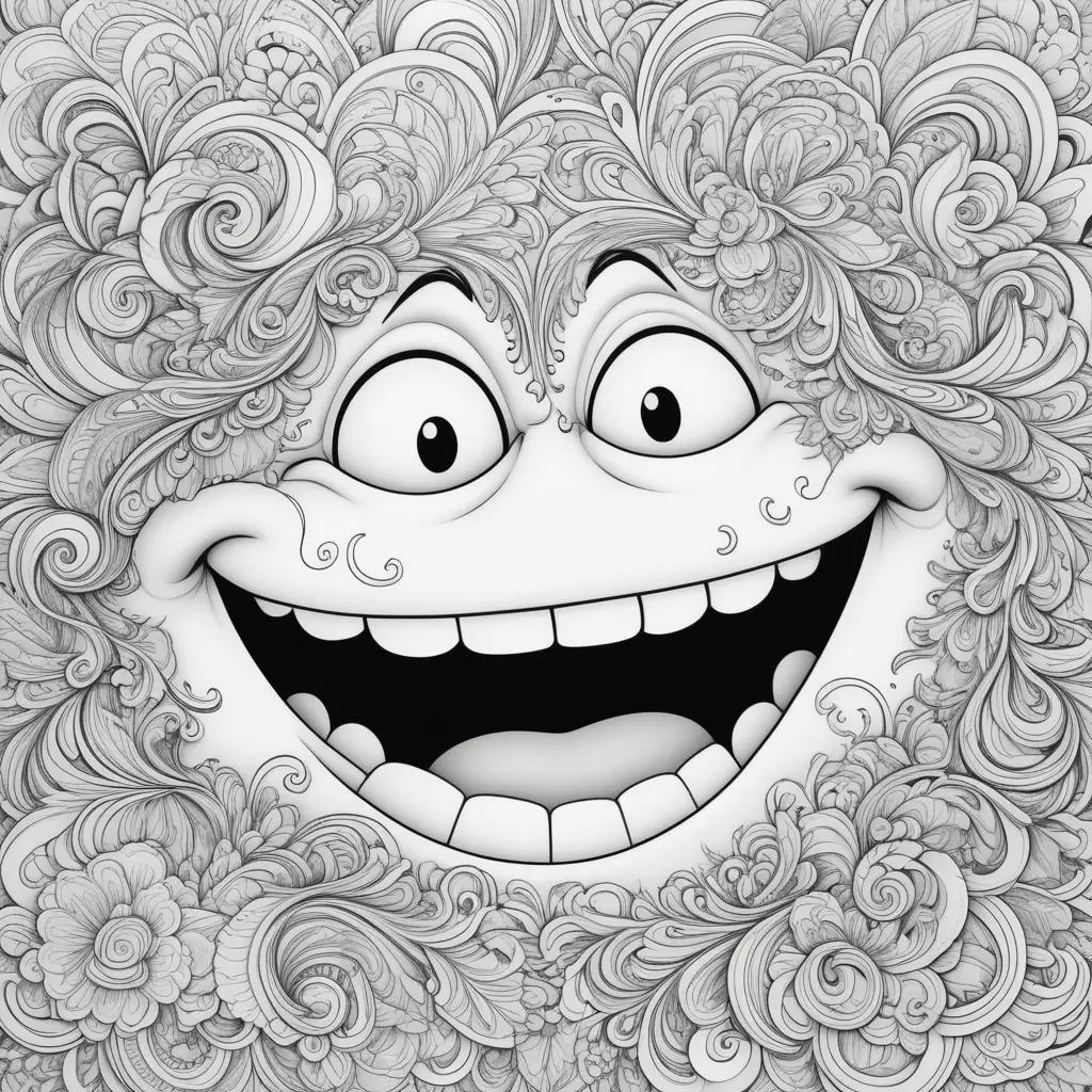 cartoon face with a grimace is on a coloring page