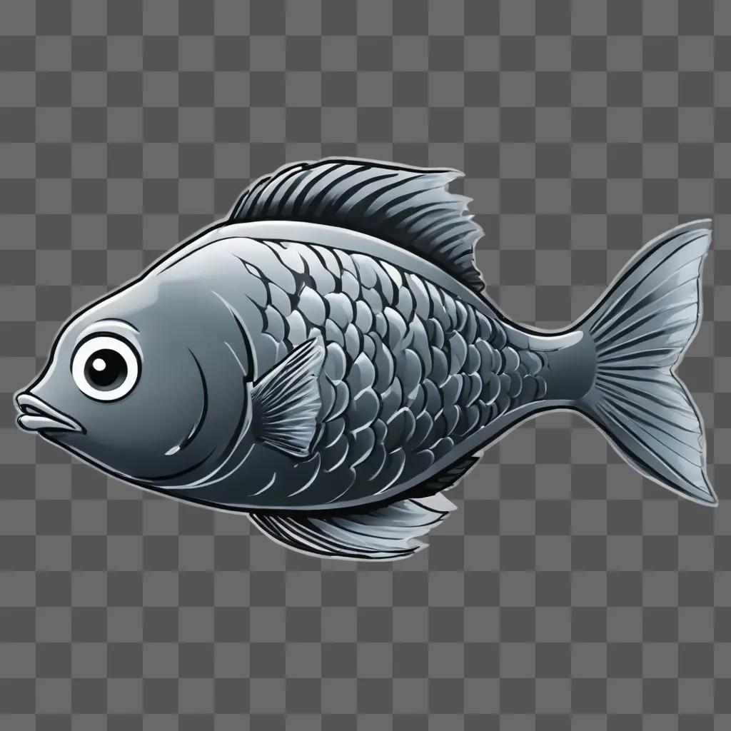 cartoon fish drawing Gray fish with a dark circle on its eye